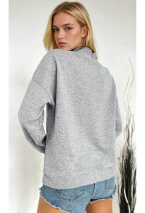 Kadın Dik Yaka Oversize Sweatshirt Yazı Baskılı