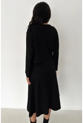 Kadın Düşük Omuzlu Elbise Bluz  Siyah Takım