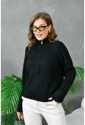 Kadın Fermuarlı Yaka Selanik Örgü Triko Kazak