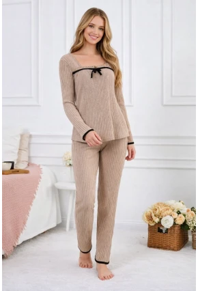 Kadın Fitilli Süprem Kumaş Pijama Takımı