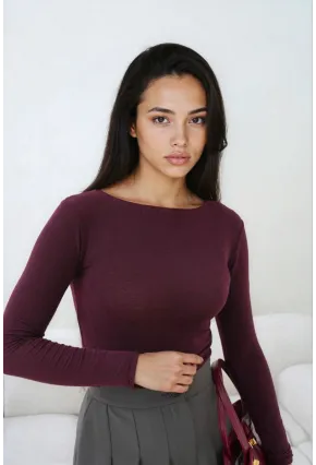 Kadın Geniş Yaka Uzun Kol Lycralı Penye Bluz