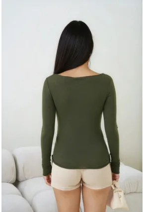 Kadın Geniş Yaka Uzun Kol Lycralı Penye Bluz