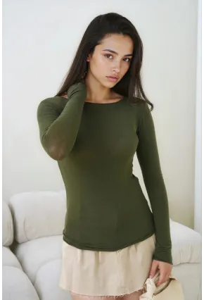 Kadın Geniş Yaka Uzun Kol Lycralı Penye Bluz