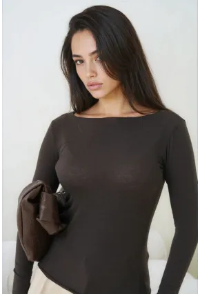 Kadın Geniş Yaka Uzun Kol Lycralı Penye Bluz