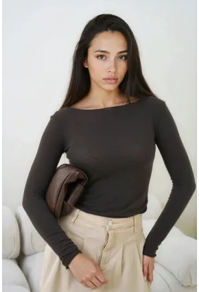 Kadın Geniş Yaka Uzun Kol Lycralı Penye Bluz