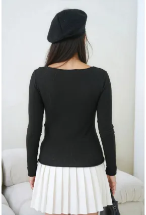 Kadın Geniş Yaka Uzun Kol Lycralı Penye Bluz