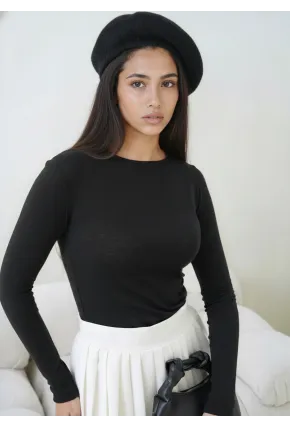 Kadın Geniş Yaka Uzun Kol Lycralı Penye Bluz