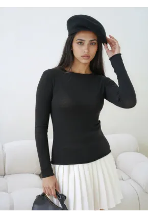 Kadın Geniş Yaka Uzun Kol Lycralı Penye Bluz