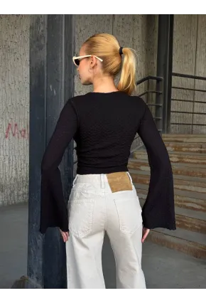 Kadın Göğüs Halka Aksesuar Detaylı Bluz