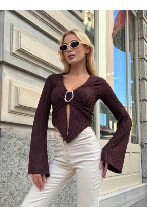 Kadın Göğüs Halka Aksesuar Detaylı Bluz