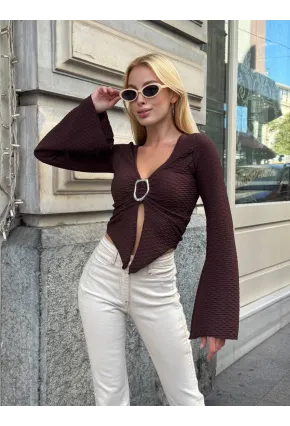 Kadın Göğüs Halka Aksesuar Detaylı Bluz