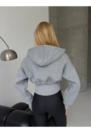 Kadın Gri Fermuarlı Hoodie Sweatshirt