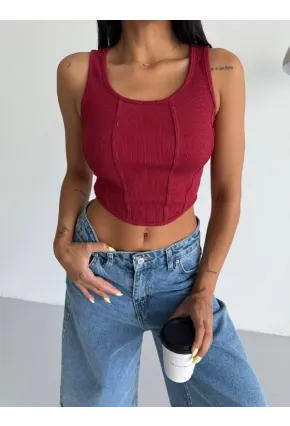 Kadın Bordo Kaşkorse Crop Bluz