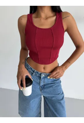Kadın Bordo Kaşkorse Crop Bluz