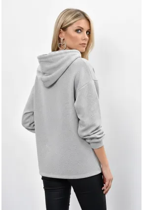 Kadın Gri Önü Pencereli Kapüşonlu Sweatshirt Yİ1669