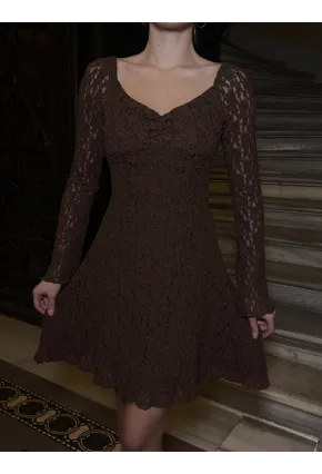 Kadın Güpür Detay Astarlı Elbise Kahve