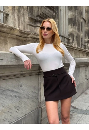 Kadın İnce Kemerli Kahve Şort Etek