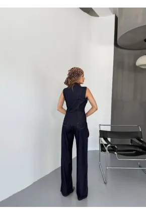 Kadın Jean Pantalon ve Kolsuz Gömlek Alt Üst Takım