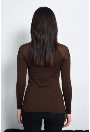 Kadın Kahve Omuzları Tül Bluz TZ2075