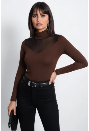 Kadın Kahve Üstü Tül Bluz TZ20751