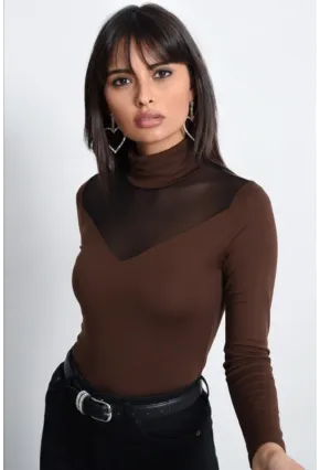 Kadın Kahve Üstü Tül Bluz TZ20751