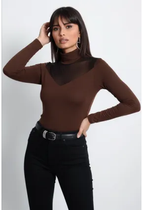 Kadın Kahve Üstü Tül Bluz TZ20751