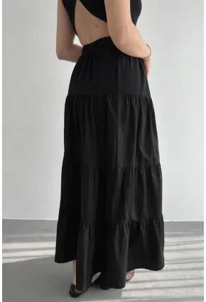 Kadın Kat Kat Uzun Etek – Beli Lastikli Günlük Şık Etek