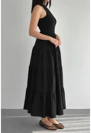 Kadın Kat Kat Uzun Etek – Beli Lastikli Günlük Şık Etek
