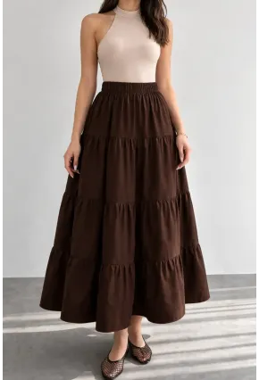 Kadın Kat Kat Uzun Etek – Beli Lastikli Günlük Şık Etek