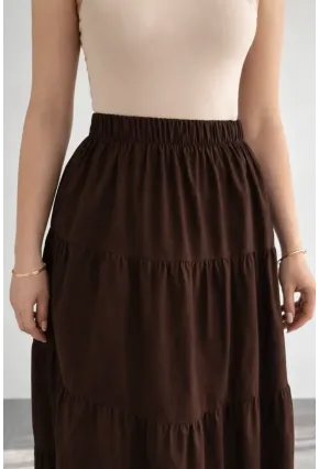 Kadın Kat Kat Uzun Etek – Beli Lastikli Günlük Şık Etek