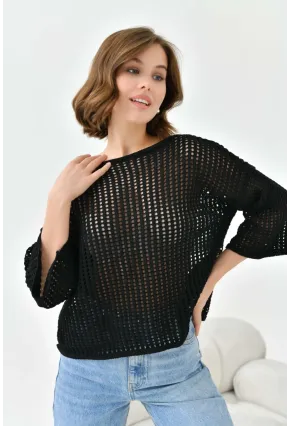 Kadın Kayık Yaka Örgü Detay Oversize Triko Kazak