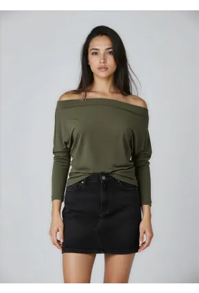 Kadın Kayık Yaka Yarasa Kol Lycralı Penye Bluz