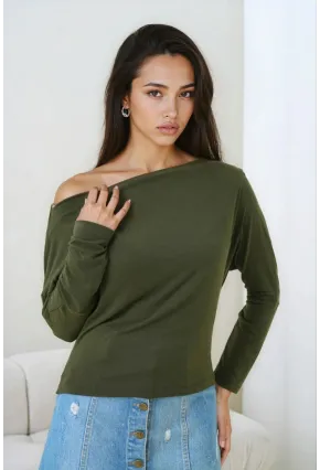 Kadın Kayık Yaka Yarasa Kol Lycralı Penye Bluz