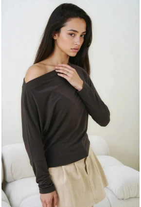 Kadın Kayık Yaka Yarasa Kol Lycralı Penye Bluz