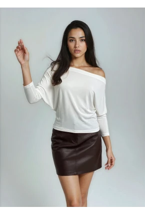 Kadın Kayık Yaka Yarasa Kol Lycralı Penye Bluz