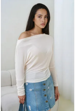 Kadın Kayık Yaka Yarasa Kol Lycralı Penye Bluz