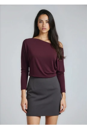 Kadın Kayık Yaka Yarasa Kol Lycralı Penye Bluz