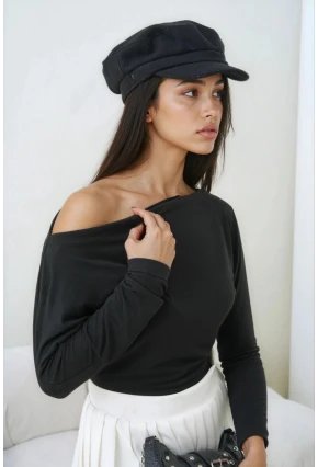 Kadın Kayık Yaka Yarasa Kol Lycralı Penye Bluz
