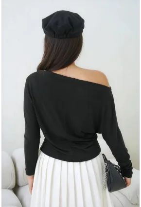 Kadın Kayık Yaka Yarasa Kol Lycralı Penye Bluz