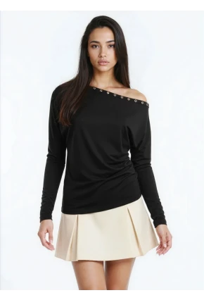 Kadın Kayık Yaka Yarasa Kol Lycralı Penye Bluz