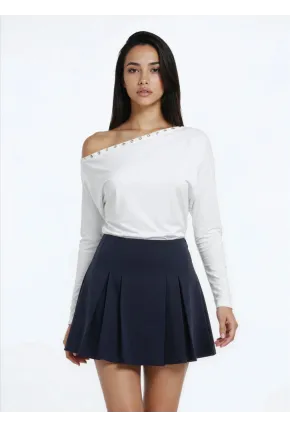 Kadın Kayık Yaka Yarasa Kol Yakası Troklu Lycralı Penye Bluz