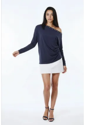 Kadın Kayık Yaka Yarasa Kol Yakası Troklu Lycralı Penye Bluz