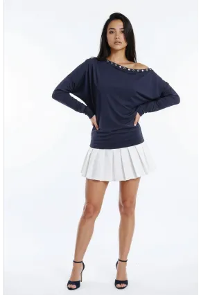 Kadın Kayık Yaka Yarasa Kol Yakası Troklu Lycralı Penye Bluz