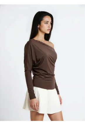Kadın Kayık Yaka Yarasa Kol Yakası Troklu Lycralı Penye Bluz