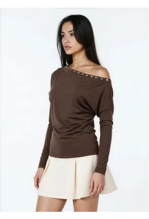 Kadın Kayık Yaka Yarasa Kol Yakası Troklu Lycralı Penye Bluz