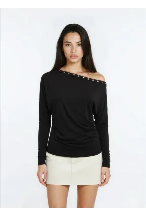 Kadın Kayık Yaka Yarasa Kol Yakası Troklu Lycralı Penye Bluz