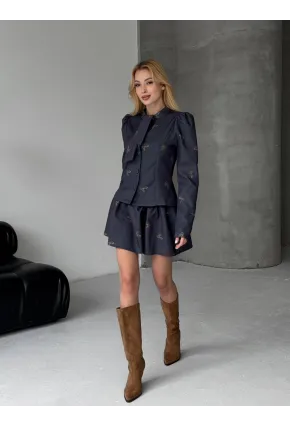 Kadın Kelebek Desenli Atlas Kumaş Etekli Alt Üst Takım