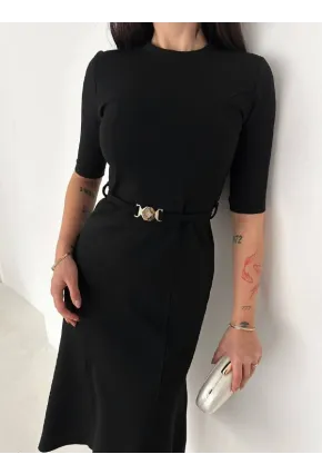 Kadın Kemerli Kalem Elbise