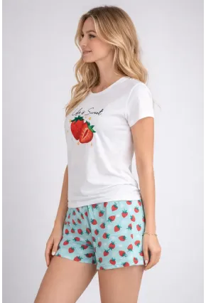 Kadın Kısa Kollu Pijama Takımı Şortlu Yazlık Rahat Kalıp Ev Giyim