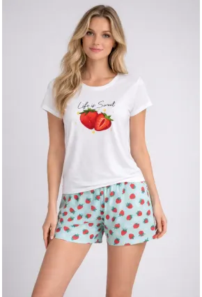 Kadın Kısa Kollu Pijama Takımı Şortlu Yazlık Rahat Kalıp Ev Giyim